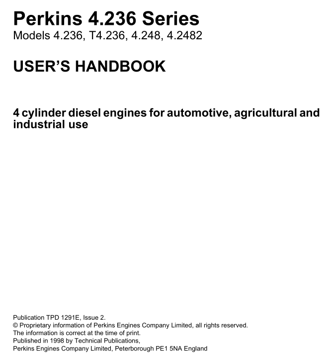 Perkins Engine 4.236, руководство по ремонту и обслуживанию двигателя
